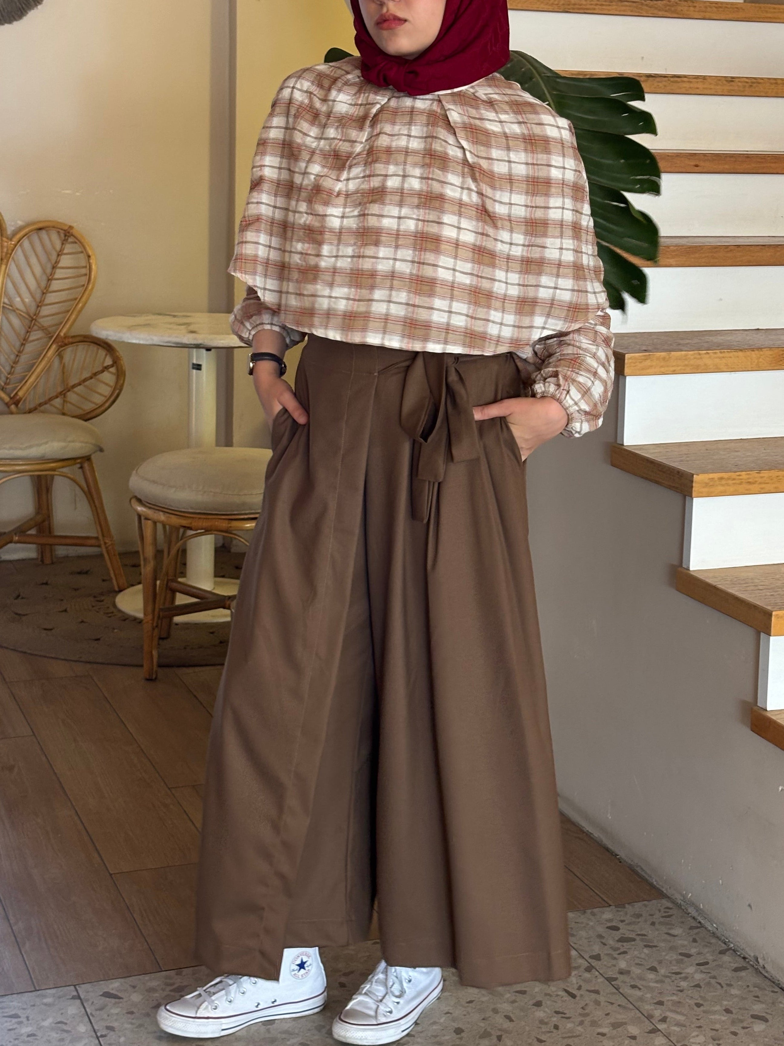 ŞÜDA KAHVERENGİ ETEK PANTOLON