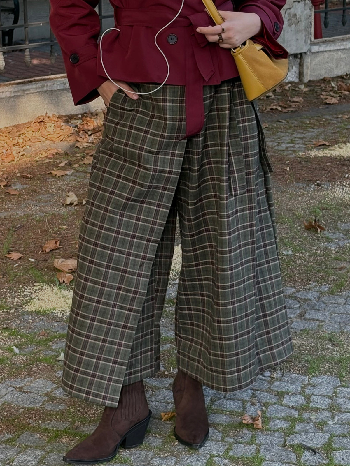 RAN KOYU YEŞİL  EKOSE ETEK PANTOLON