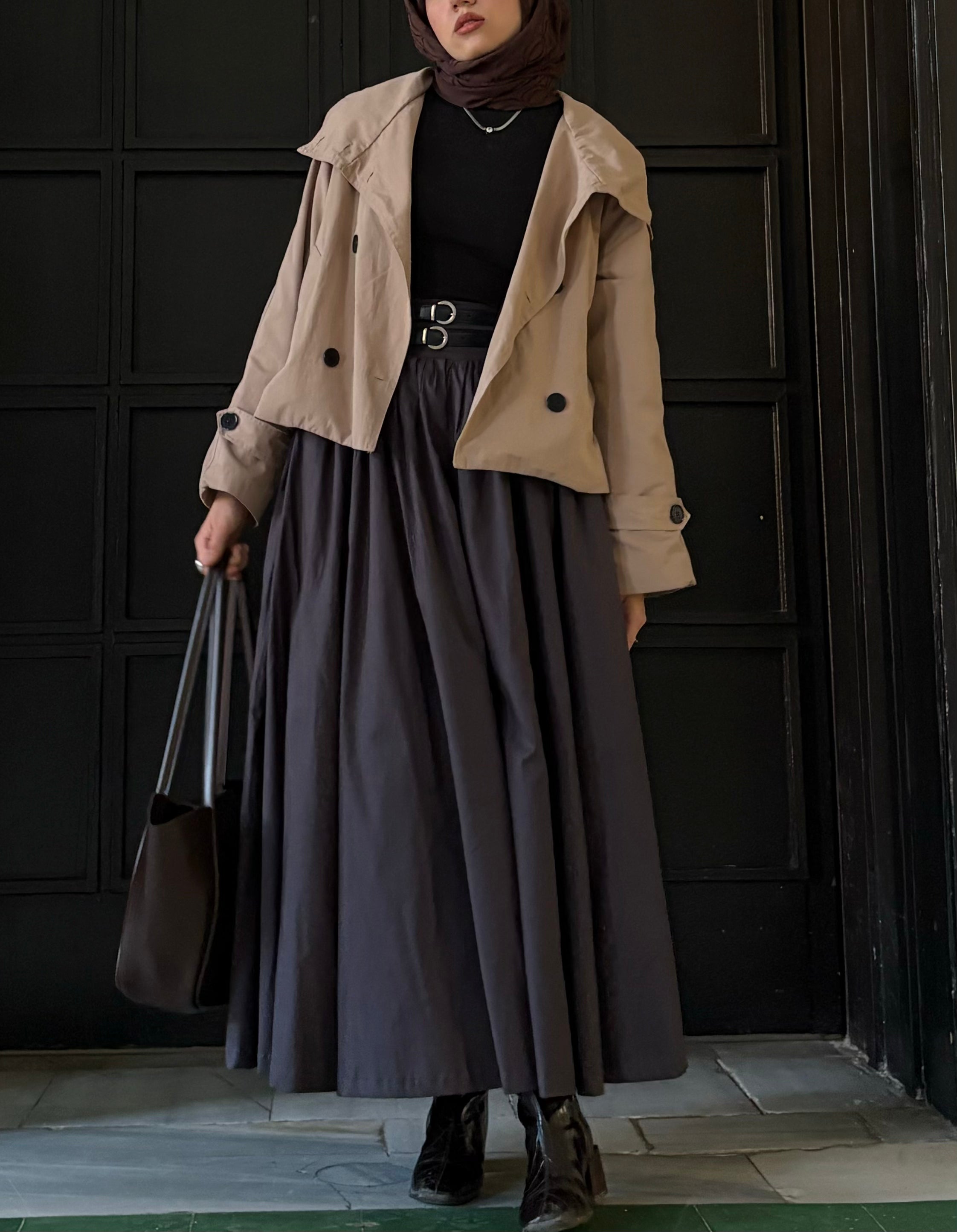 MELS FÜME  ASTARLI ÇİFT KEMERLİ ETEK