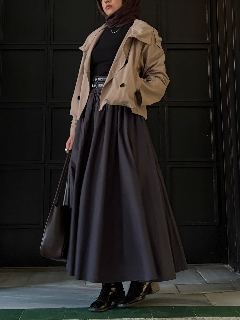 MELS FÜME  ASTARLI ÇİFT KEMERLİ ETEK