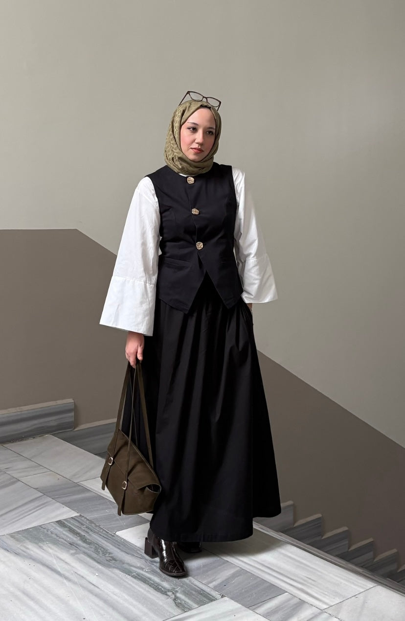 SİYAH BERF CEPLİ ETEK