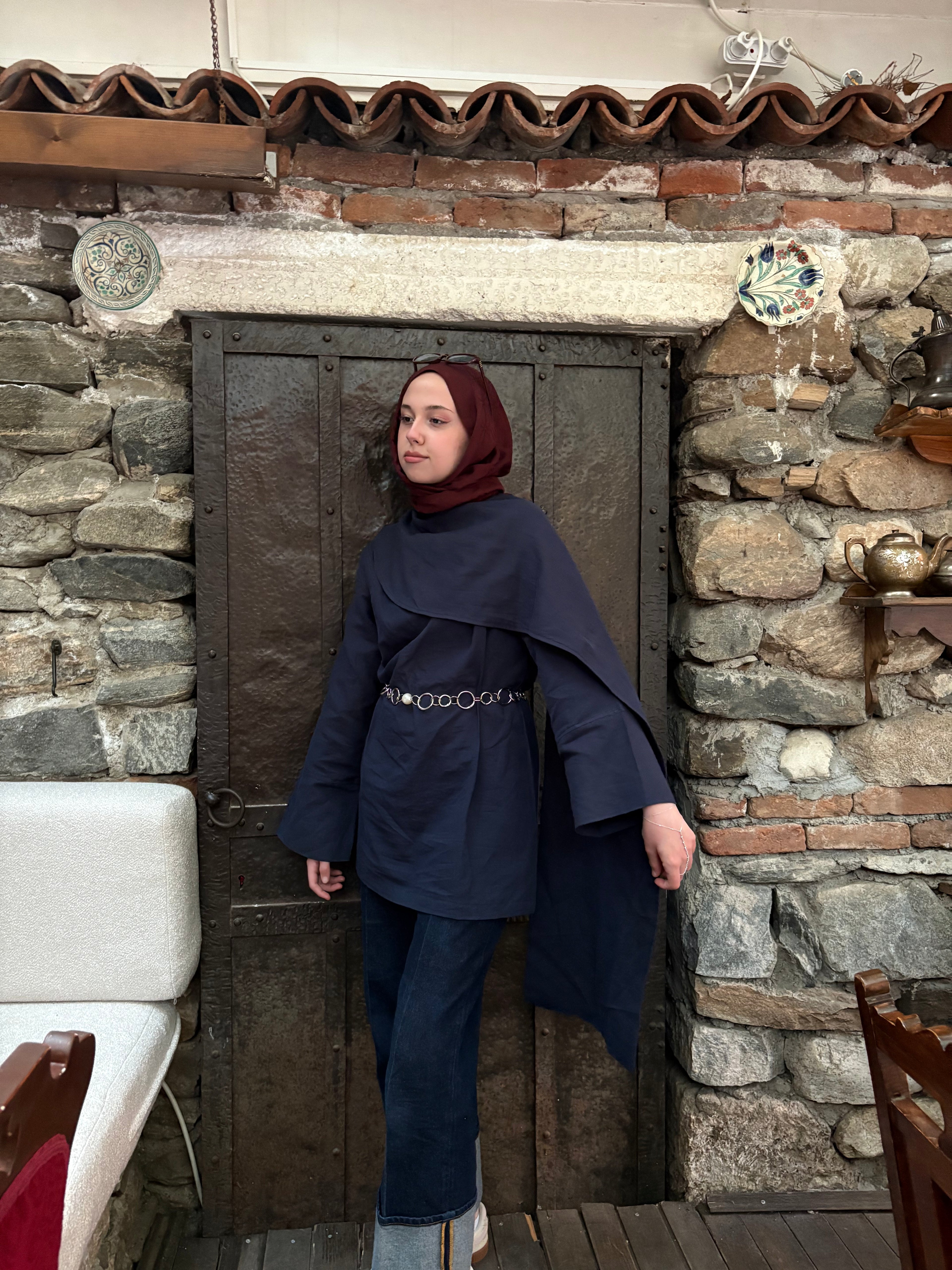LACİVERT KETEN DESU BLUZ